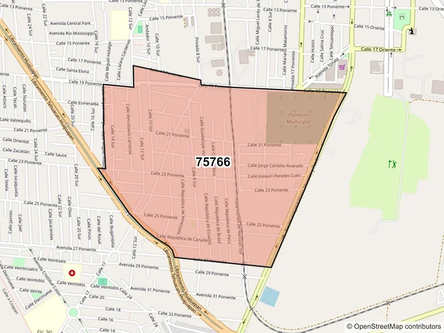 Mapa del código postal 75766, Tehuacán, Puebla