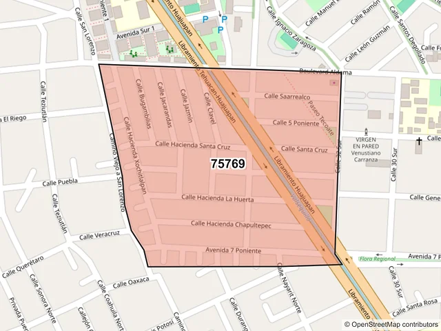 Mapa del código postal 75769, Tehuacán, Puebla