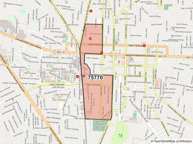 Mapa del código postal 75770, Tehuacán, Puebla