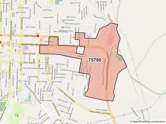 Mapa del código postal 75780, Tehuacán, Puebla