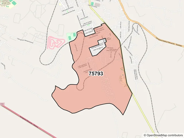 Mapa del código postal 75793, Tehuacán, Puebla