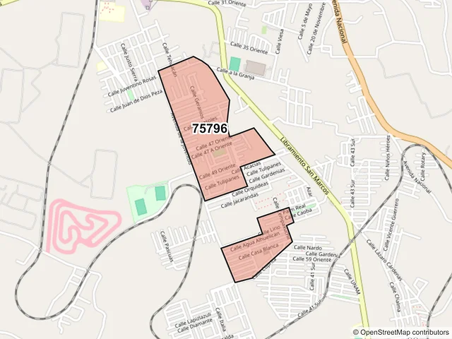 Mapa del código postal 75796, Tehuacán, Puebla