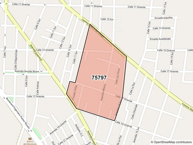Mapa del código postal 75797, Tehuacán, Puebla
