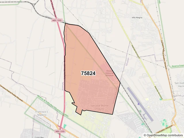 Mapa del código postal 75824, Santiago Miahuatlán, Puebla