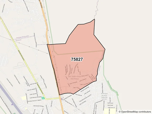 Mapa del código postal 75827, Santiago Miahuatlán, Puebla