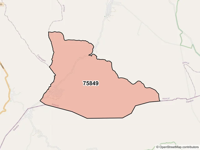 Mapa del código postal 75849, Atexcal, Puebla