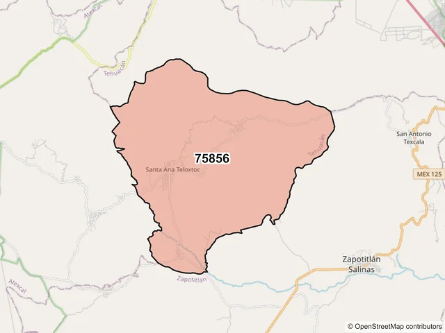 Mapa del código postal 75856, Tehuacán, Puebla
