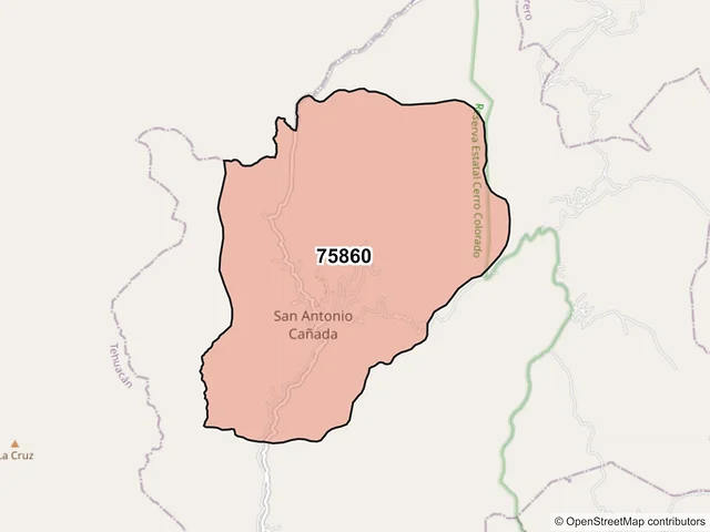 Mapa del código postal 75860, San Antonio Cañada, Puebla