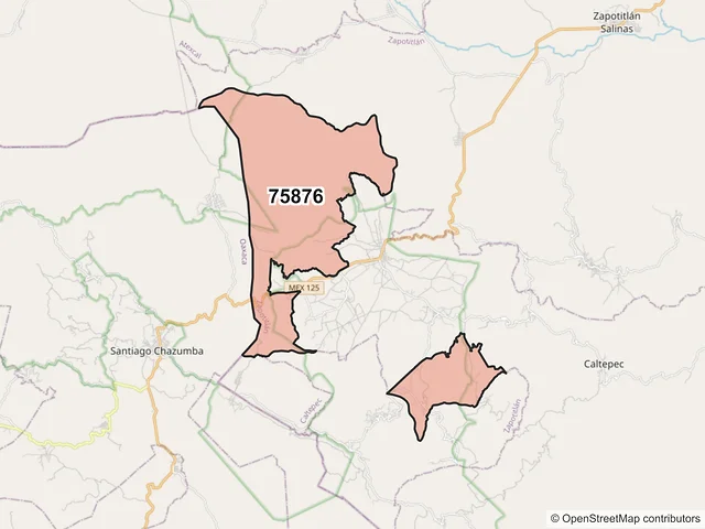 Mapa del código postal 75876, Zapotitlán, Puebla