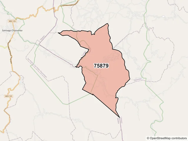Mapa del código postal 75879, Zapotitlán, Puebla