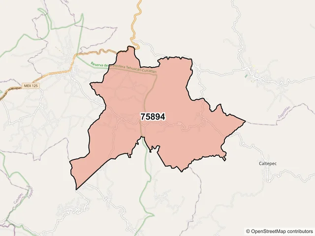 Mapa del código postal 75894, Caltepec, Puebla
