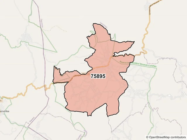 Mapa del código postal 75895, Caltepec, Puebla