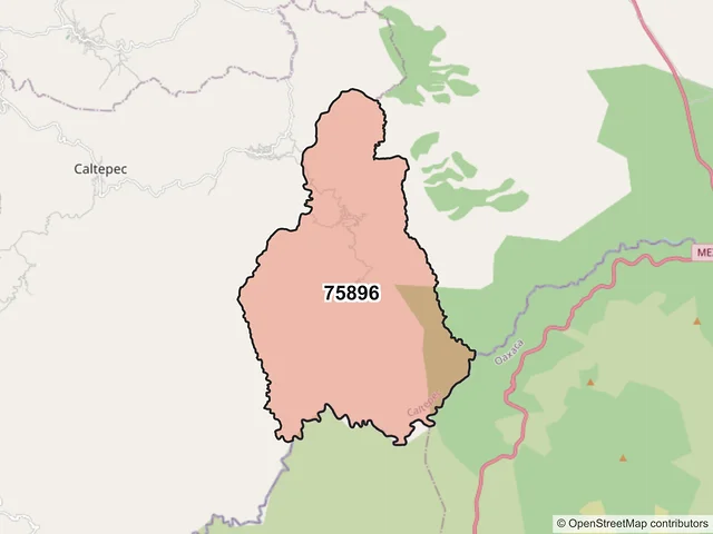 Mapa del código postal 75896, Caltepec, Puebla