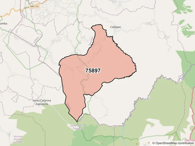 Mapa del código postal 75897, Caltepec, Puebla