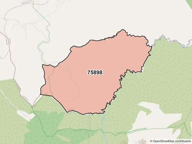 Mapa del código postal 75898, Caltepec, Puebla