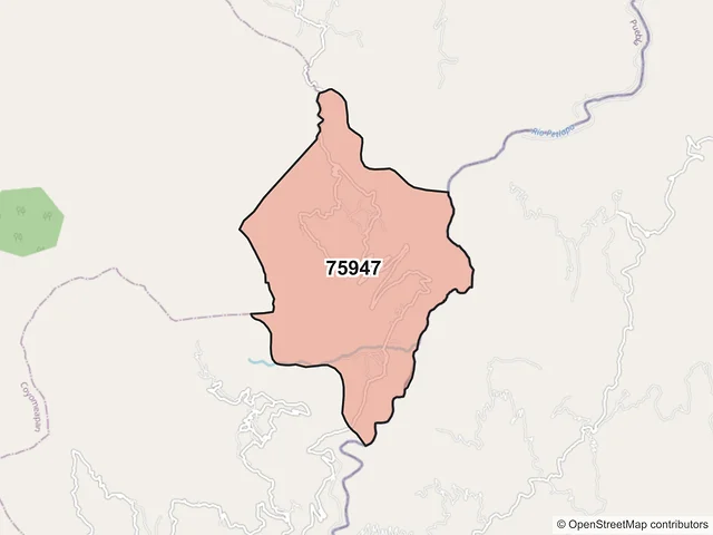Mapa del código postal 75947, San Sebastián Tlacotepec, Puebla