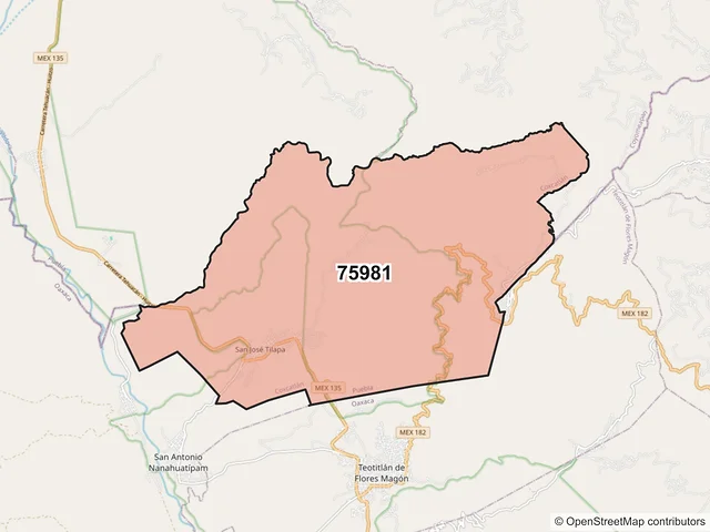 Mapa del código postal 75981, Coxcatlán, Puebla