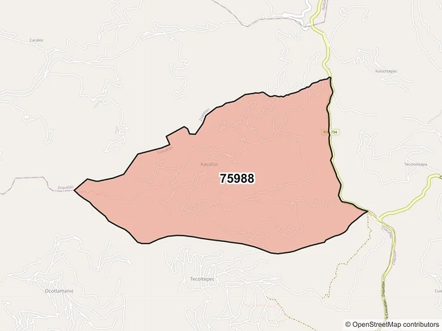 Mapa del código postal 75988, Coxcatlán, Puebla