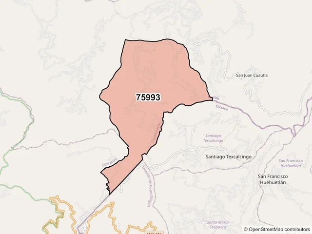 Mapa del código postal 75993, Coyomeapan, Puebla