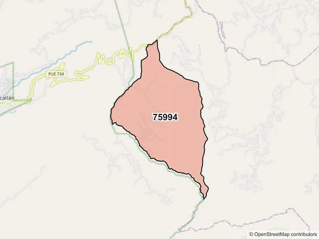 Mapa del código postal 75994, Coyomeapan, Puebla