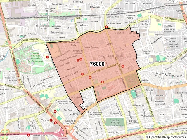 Mapa del código postal 76000, Querétaro, Querétaro