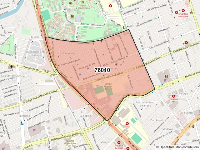 Mapa del código postal 76010, Querétaro, Querétaro