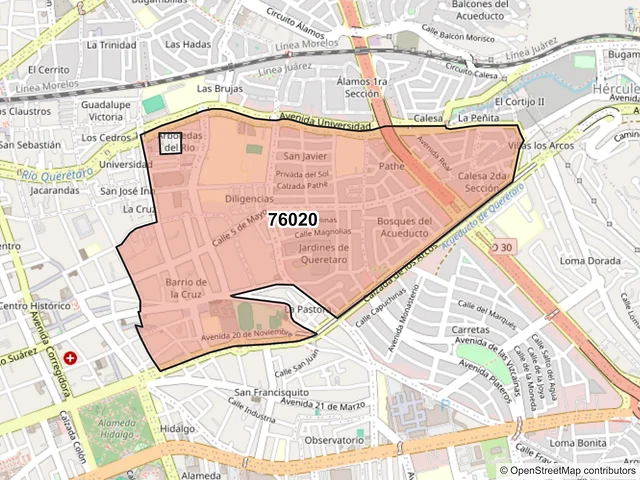 Mapa del código postal 76020, Querétaro, Querétaro