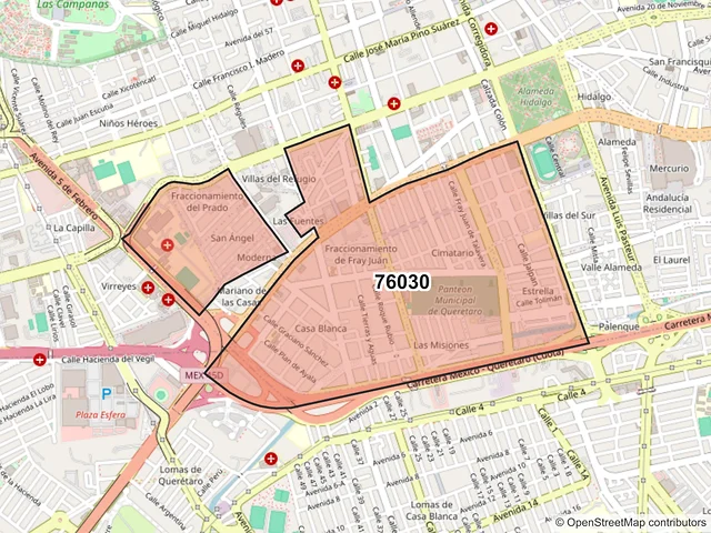 Mapa del código postal 76030, Querétaro, Querétaro