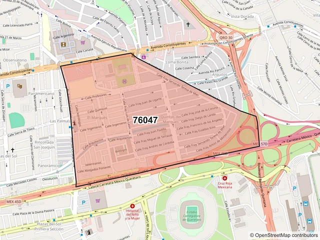 Mapa del código postal 76047, Querétaro, Querétaro