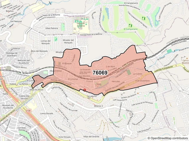 Mapa del código postal 76069, Querétaro, Querétaro