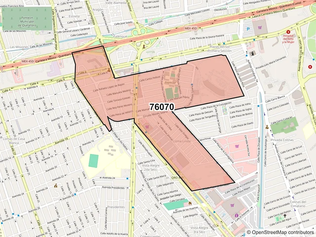 Mapa del código postal 76070, Querétaro, Querétaro