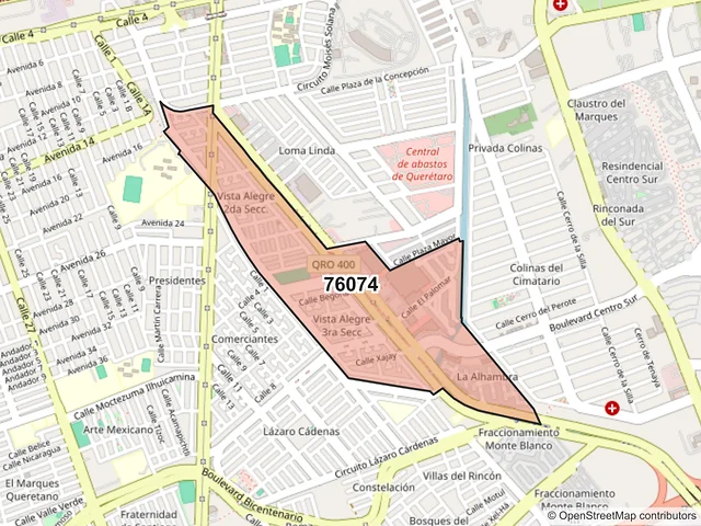 Mapa del código postal 76074, Querétaro, Querétaro