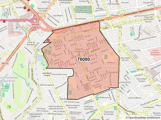 Mapa del código postal 76080, Querétaro, Querétaro