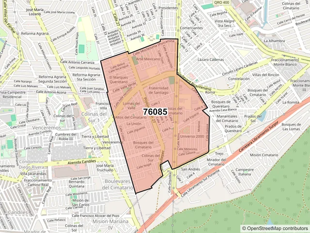 Mapa del código postal 76085, Querétaro, Querétaro