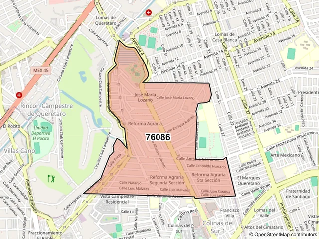Mapa del código postal 76086, Querétaro, Querétaro