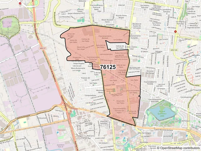 Mapa del código postal 76125, Querétaro, Querétaro
