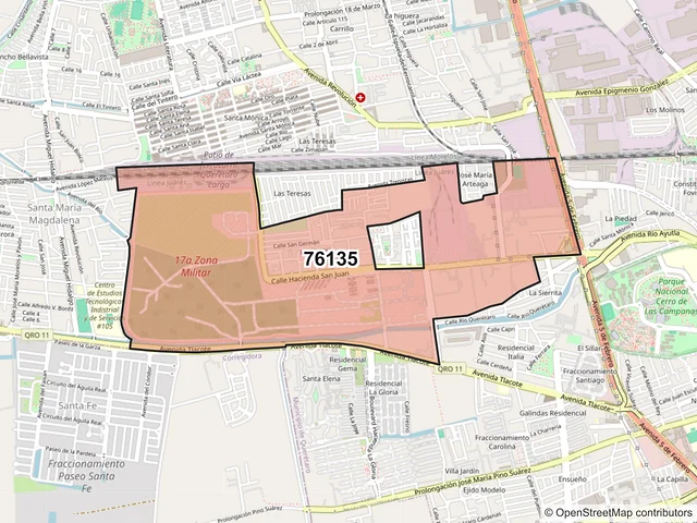 Mapa del código postal 76135, Querétaro, Querétaro