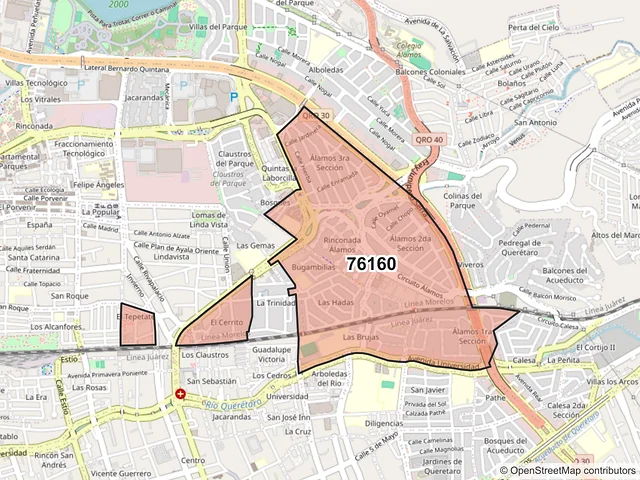 Mapa del código postal 76160, Querétaro, Querétaro