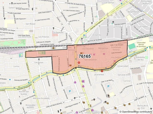 Mapa del código postal 76165, Querétaro, Querétaro