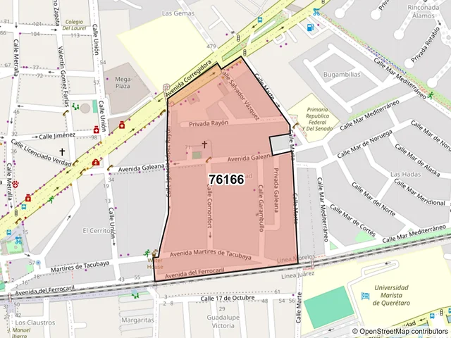Mapa del código postal 76166, Querétaro, Querétaro