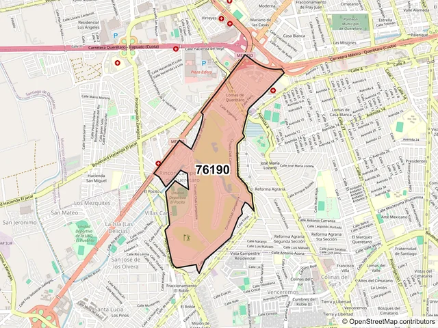 Mapa del código postal 76190, Querétaro, Querétaro