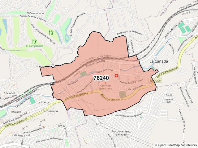 Mapa del código postal 76240, El Marqués, Querétaro