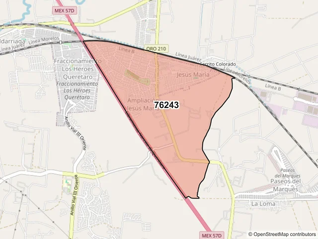 Mapa del código postal 76243, El Marqués, Querétaro
