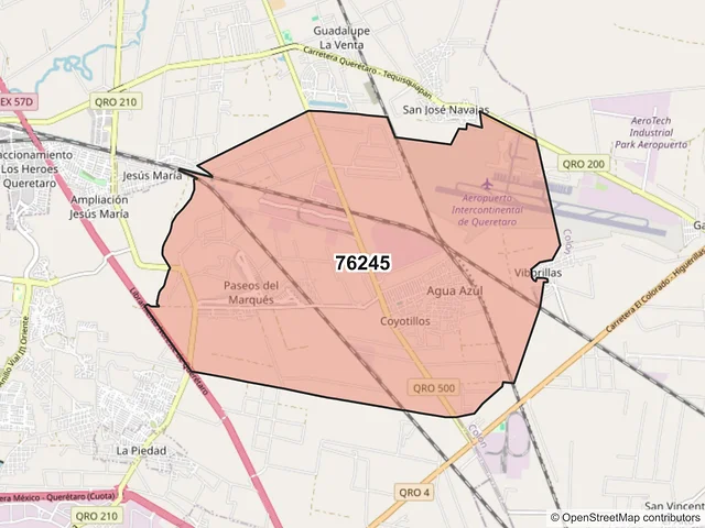 Mapa del código postal 76245, El Marqués, Querétaro