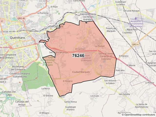 Mapa del código postal 76246, El Marqués, Querétaro