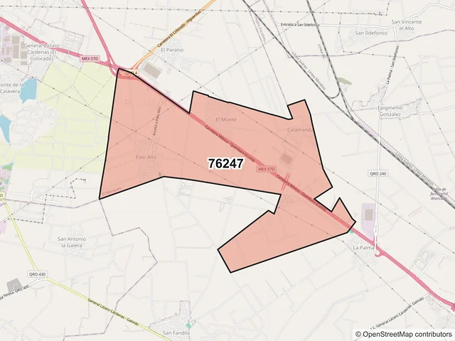 Mapa del código postal 76247, El Marqués, Querétaro