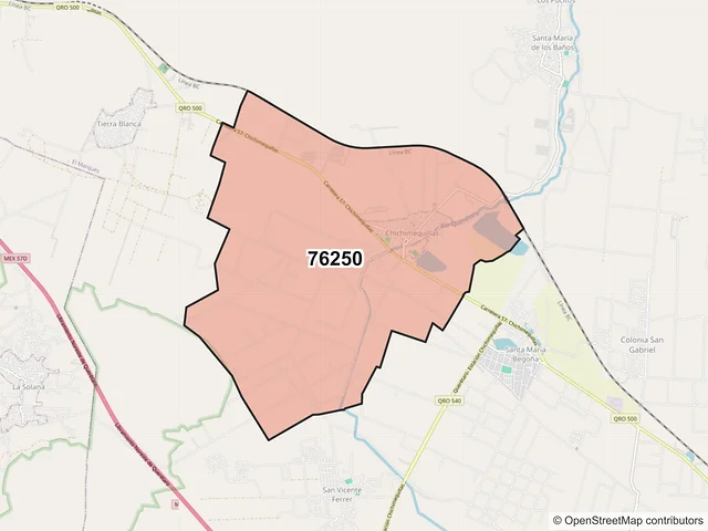 Mapa del código postal 76250, El Marqués, Querétaro