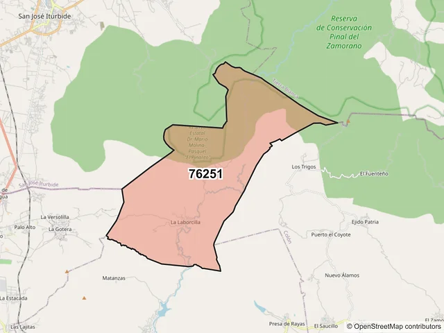 Mapa del código postal 76251, El Marqués, Querétaro