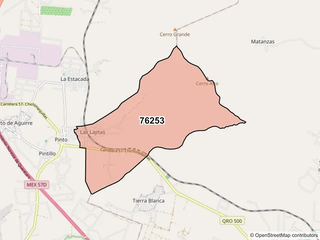 Mapa del código postal 76253, El Marqués, Querétaro
