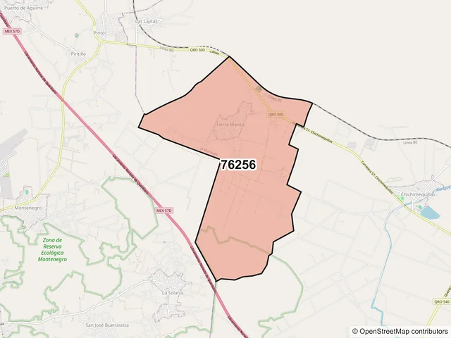 Mapa del código postal 76256, El Marqués, Querétaro